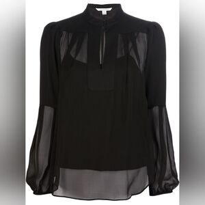 Diane Von Furstenberg Black Silk Sheer Blouse